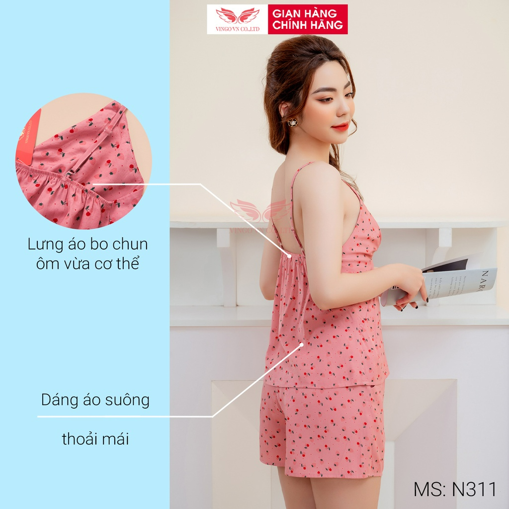 Đồ Bộ 2 Dây Nữ Mặc Nhà Mùa Hè VINGO Tơ Đũi Mềm Mát Áo Hai Dây Quần Đùi Trẻ Trung Thoải Mái N311 VNGO