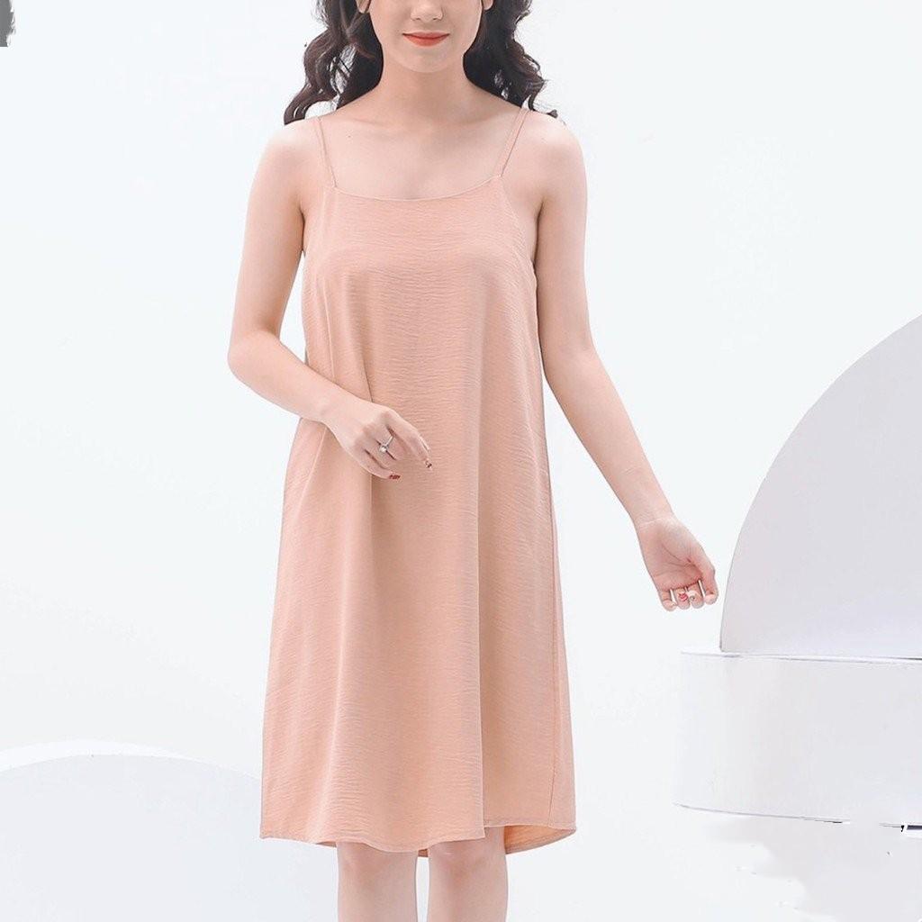 Váy 2 dây, đầm suông chất đũi lụa trơn basic nữ V286