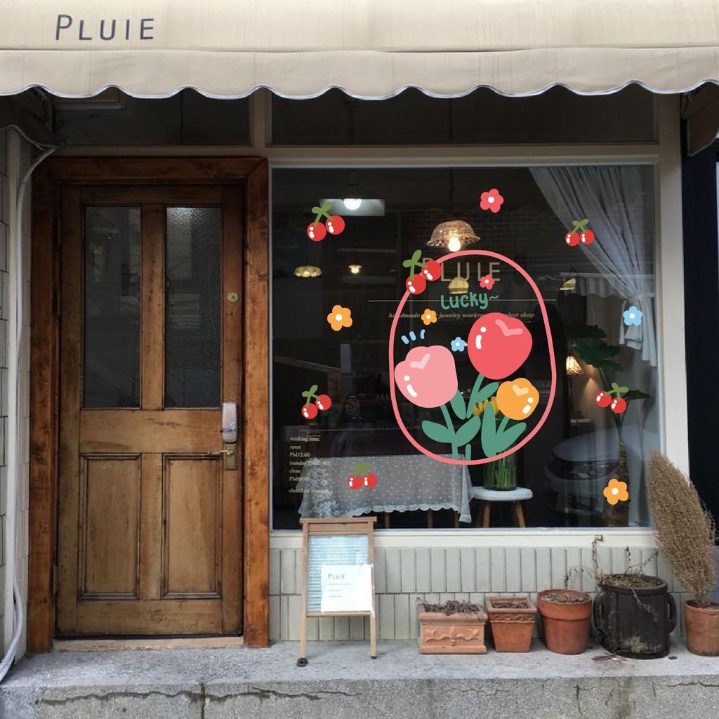 Hình dán Hoa tulip trang trí gương, kính cửa hàng cute 1