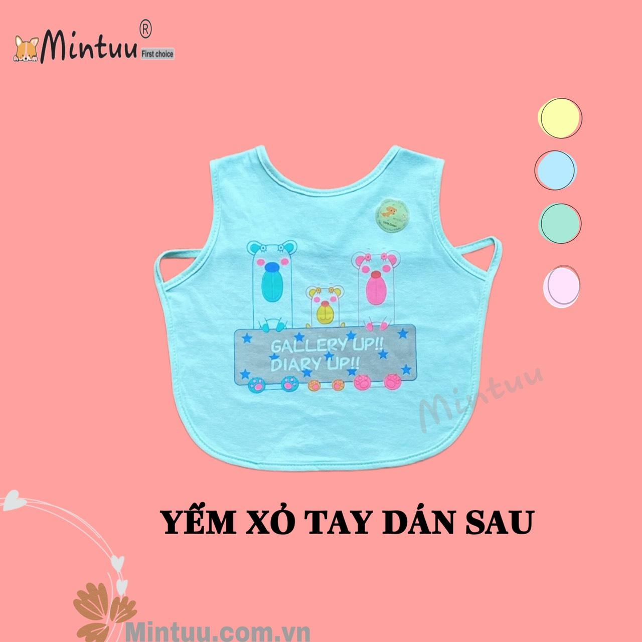 Yếm ăn dặm cho bé sơ sinh xỏ tay dán sau chống thấm lót nilong thương hiệu MINTUU, chất liệu vải 100% cotton