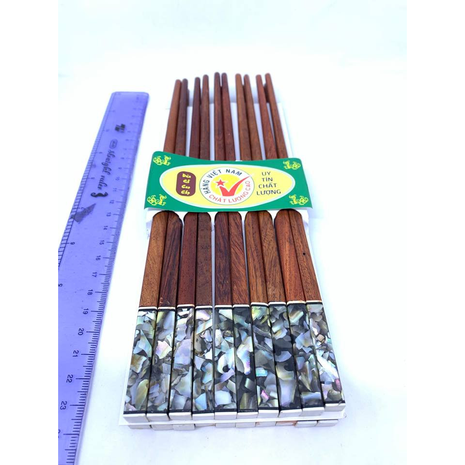 Bộ 10 đôi đũa ăn gỗ Trắc tự nhiên đầu cẩn trai biển ĐEN