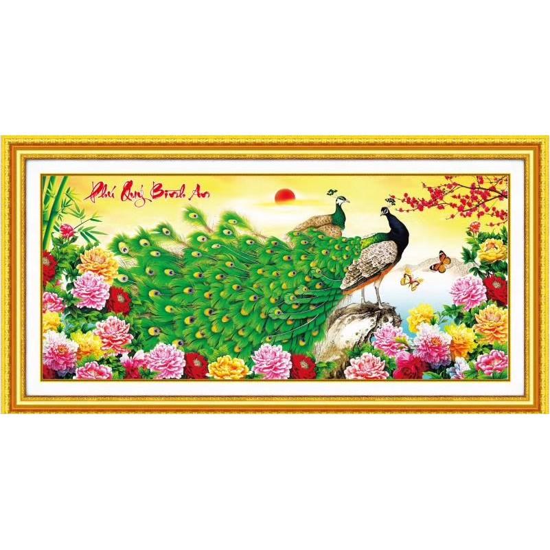 Tranh thêu công xanh phú quý bình an 88821 - kích thước: 89 * 44cm.