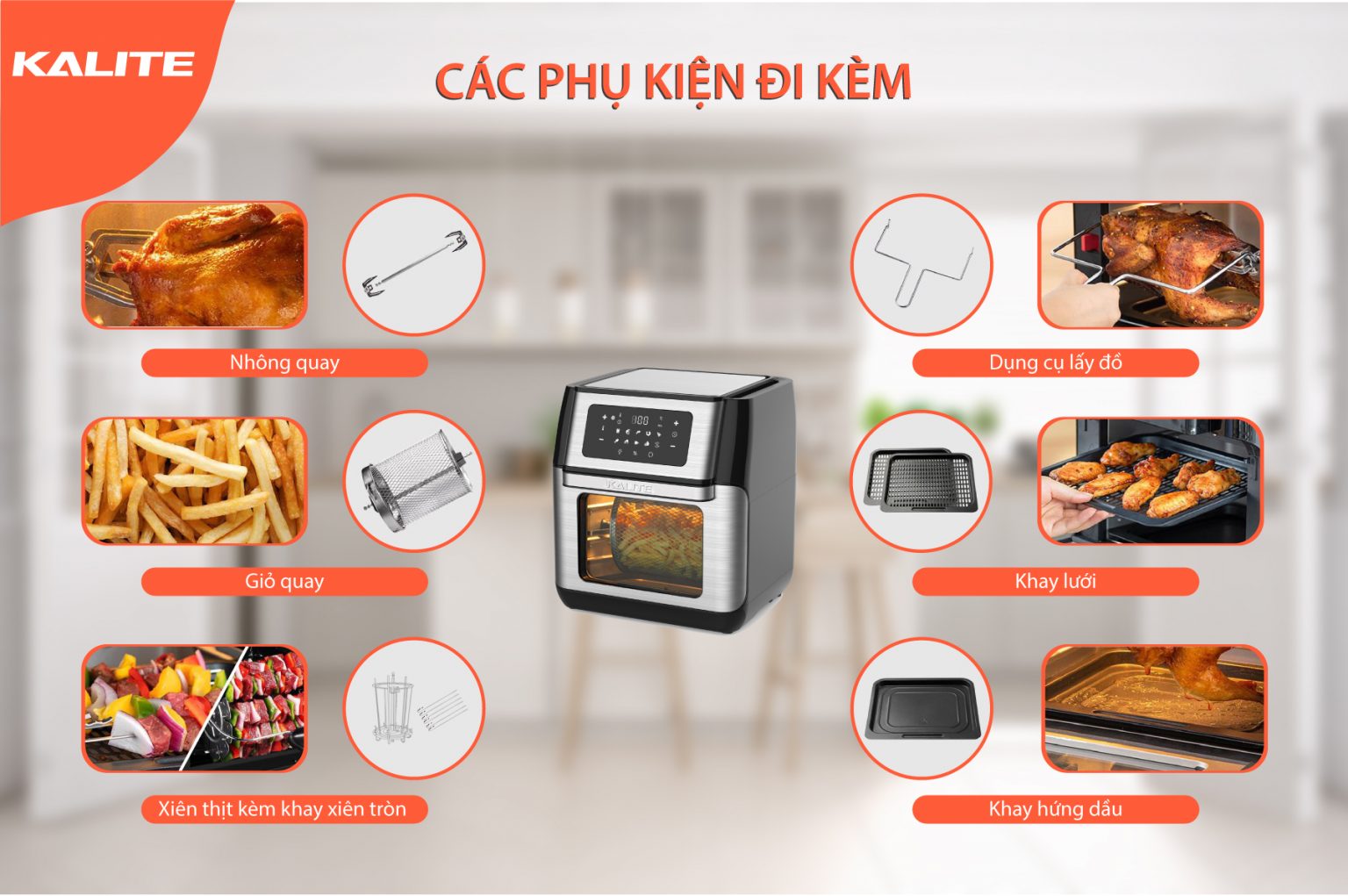 NỒI CHIÊN KHÔNG DẦU KALITE Q10 HÀNG CHÍNH HÃNG - QUÀ TẶNG KÈM BÌNH XỊT DẦU + KẸP GẮP