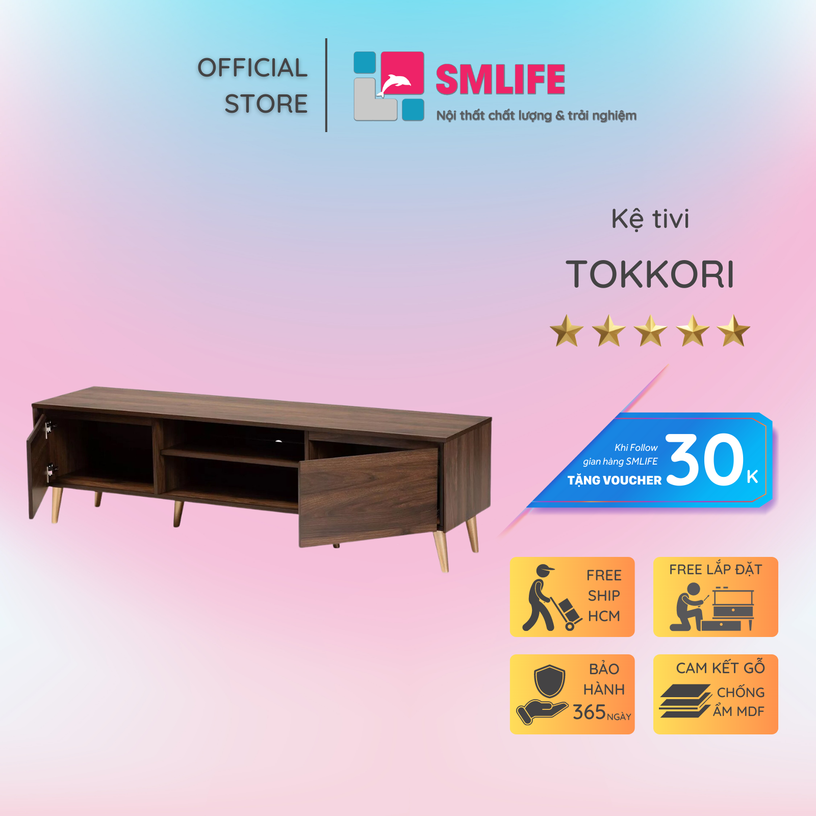 Kệ tivi gỗ hiện đại SMLIFE Tokkori  | Gỗ MDF dày 17mm chống ẩm | D160xR40xC45cm