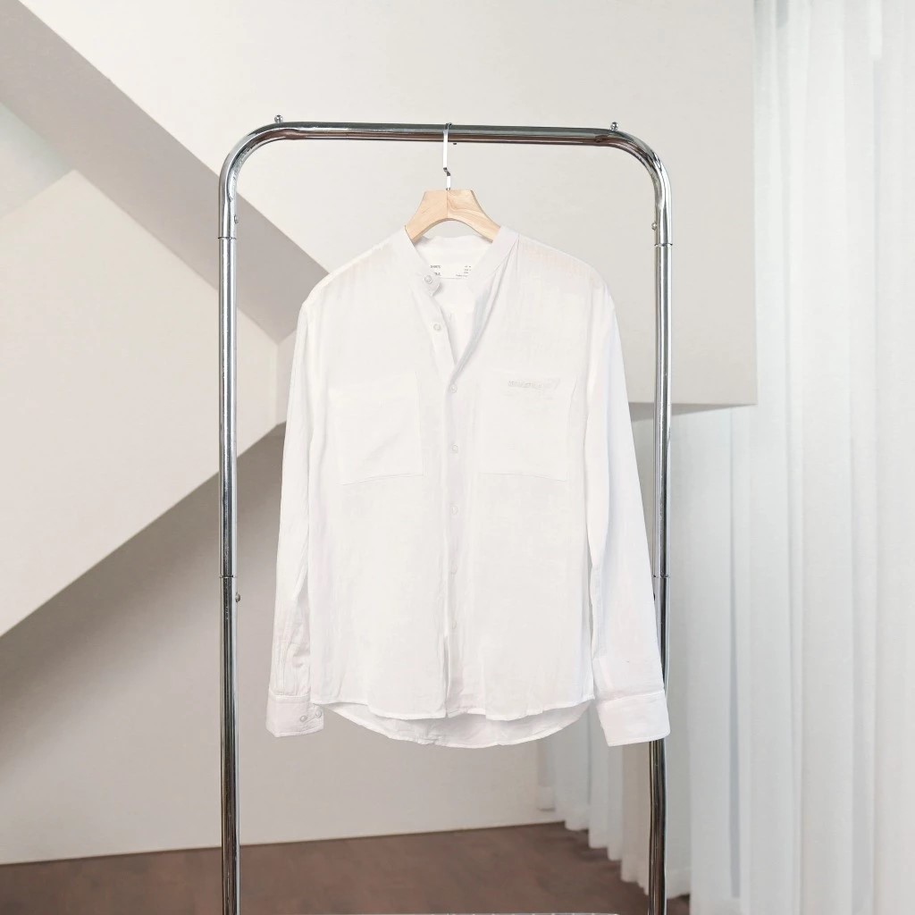 Áo sơ mi nam dài tay thiết kế cổ trụ 2 túi ngực kiểu dáng Hàn Quốc thanh lịch vải Linen thoáng mát MS06