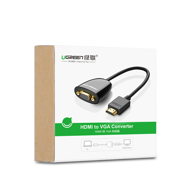 Bộ Chuyển Đổi Ugreen HDMI Sang VGA Audio Cáp Tròn Có Nguồn Phụ 40253 - Hàng Chính Hãng