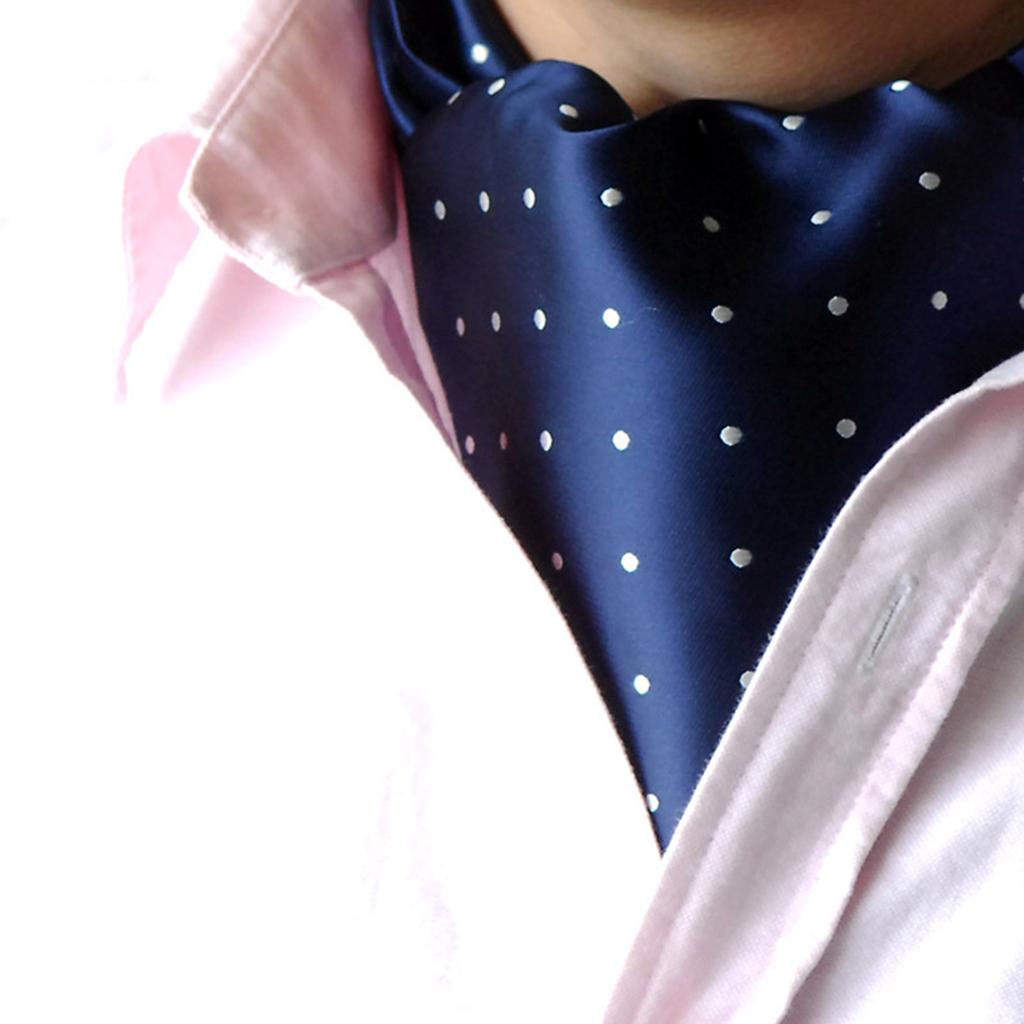 Men's Polka Dots Satin Cravat Ties Jacquard Woven Formal Self Ascot Blue