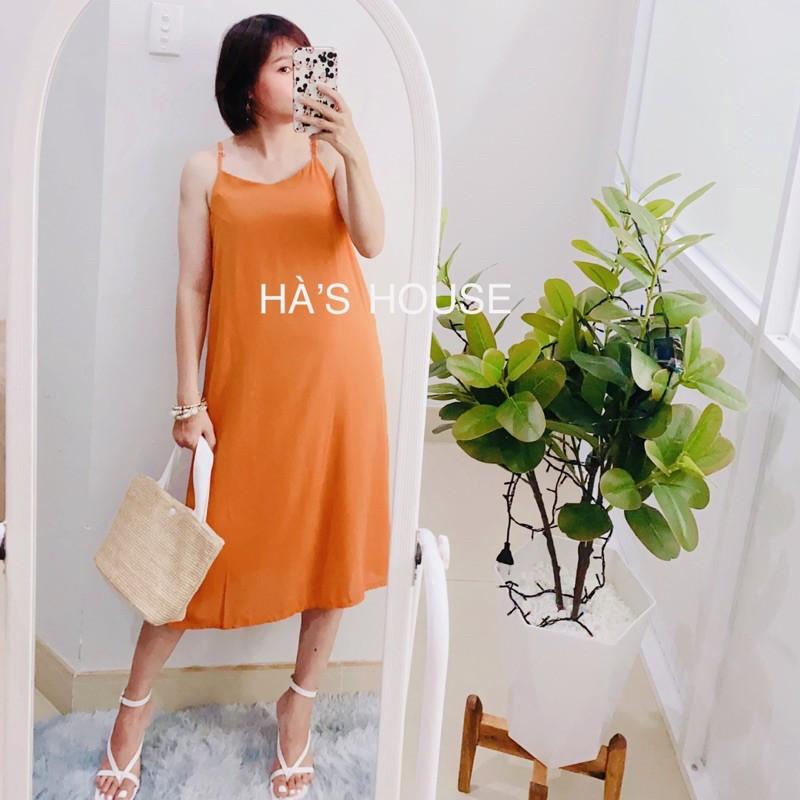Đầm hai dây hot hit màu cam nổi bật