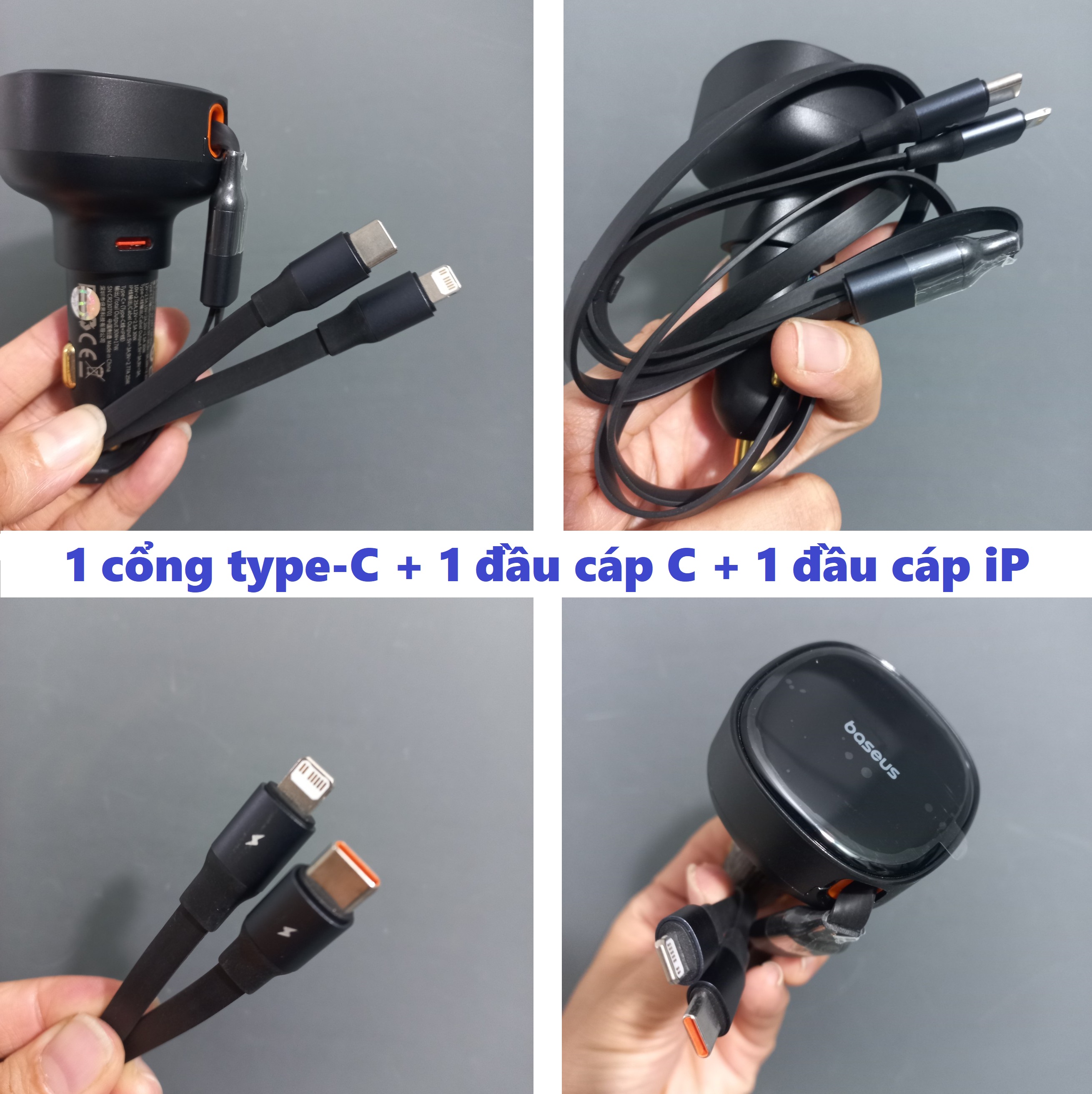 Tẩu sạc ô tô dây rút sạc nhanh 30W 3 cổng 2C+ iP Baseus Enjoyment PRO Retractable Car Charger CCTXP- CCL - hàng chính hãng