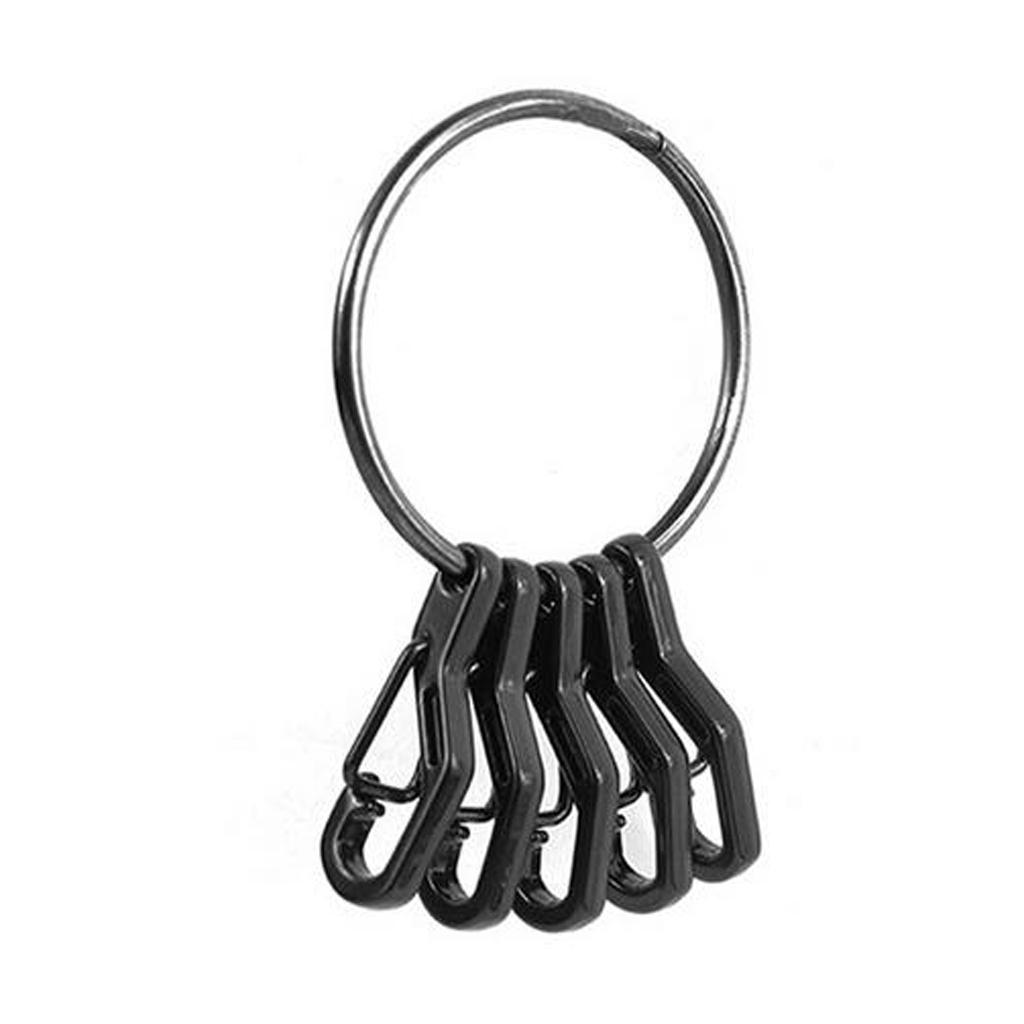 Black Quick Release Ring + 5pcs Spring Snap Keychain Clip Hook Hiking Buckle