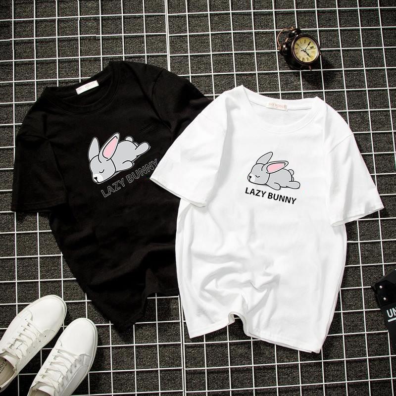 Áo thun unisex form rộng in lazy bunny vải dày mịn 2019T1149