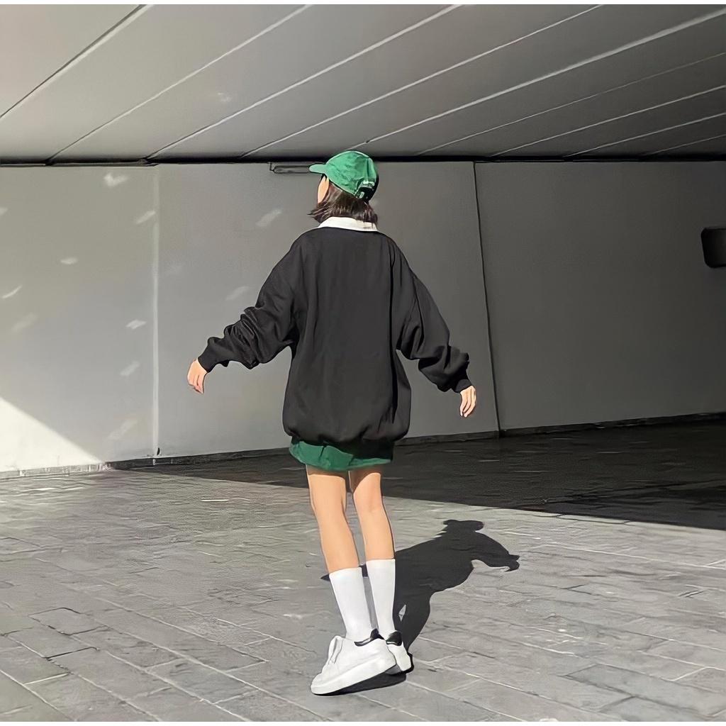 Áo Sweater Polo Nỉ Cotton Cris Nam Nữ Túi Trước Dáng Thụng