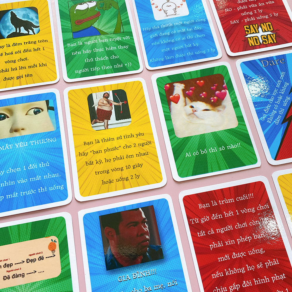 Bài drinking game SAY NO NO SAY boardgame trò chơi hội nhóm cho cuộc vui bùng nổ 72 lá bài chống thấm nước