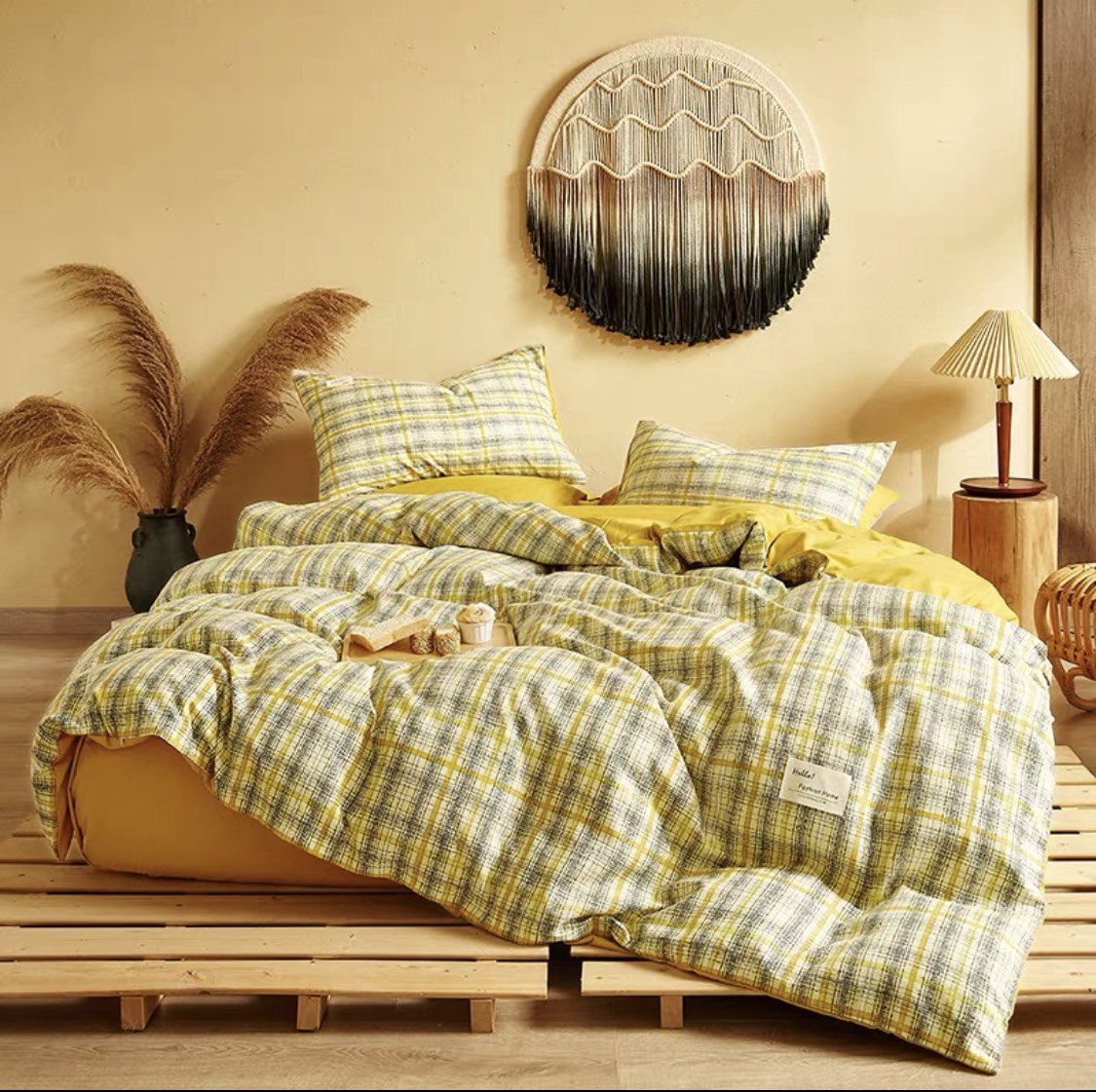 Bộ chăn ga gối cotton tici kẻ LIDACO cao cấp