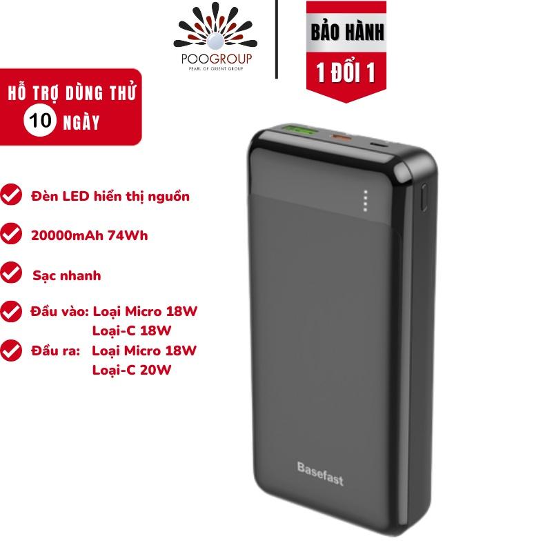 Pin sạc dự phòng Basefast SD20A 20000mAh PD, QC 3.0,VOOC sạc nhanh 20w cho tất cả dòng điện thoại mới cao cấp - Hàng chính hãng