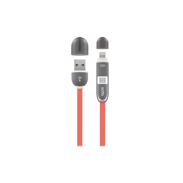 Cáp sạc đang năng nhỏ gọn dây phẳng chống rối 2 trong 1 Micro và Lightning dài 1m - Duo Charging & Data Cable Actto USB-16 - Hàng chính hãng