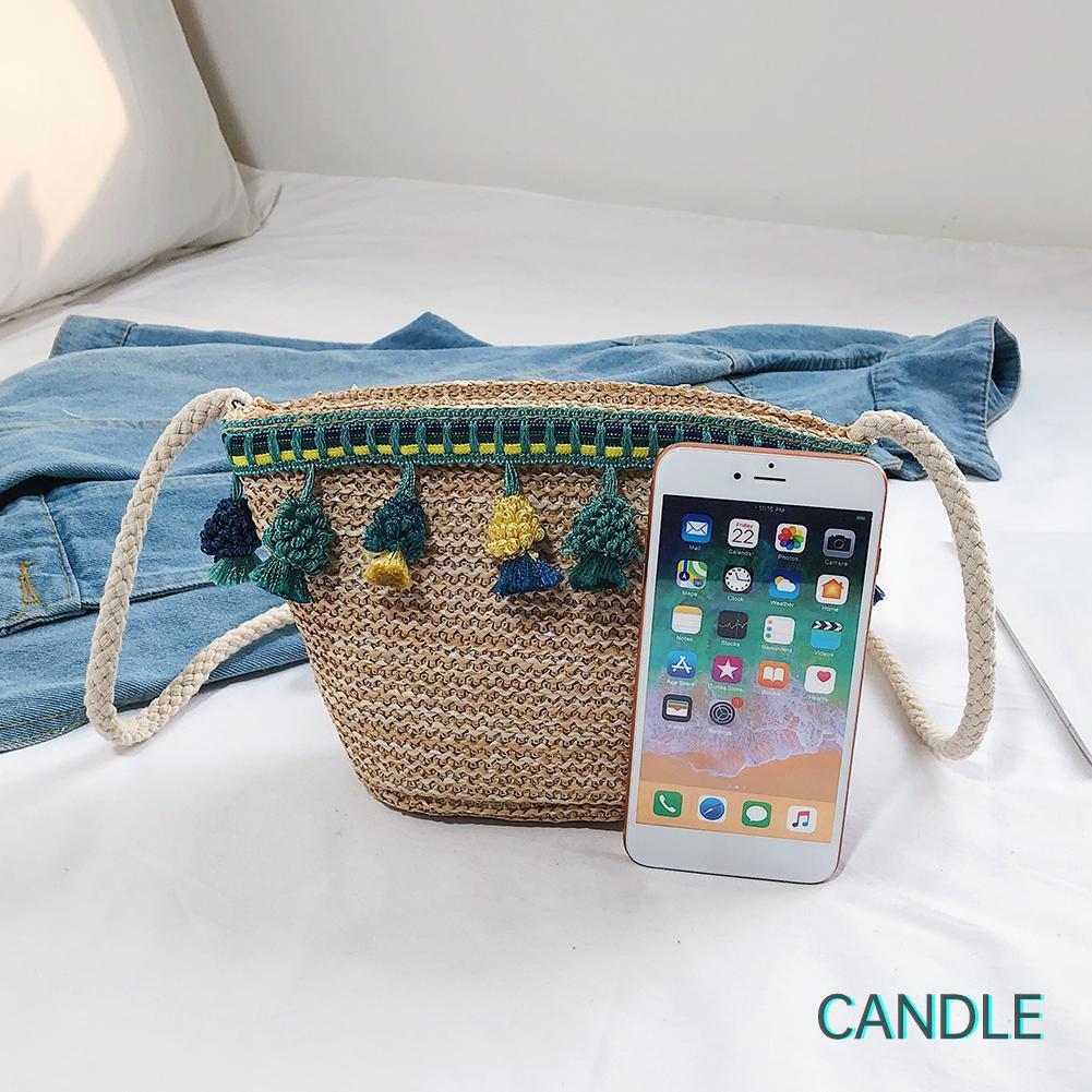 Túi Cói Đeo Chéo Phối Tua Rua Thời Trang Cho Nữ