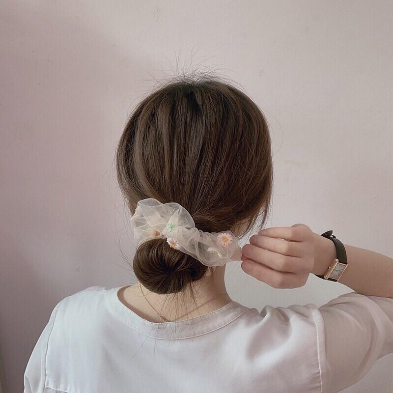 Buộc tóc hoa cúc thời trang hàn quốc, cột tóc hoa cúc nữ nhiều màu