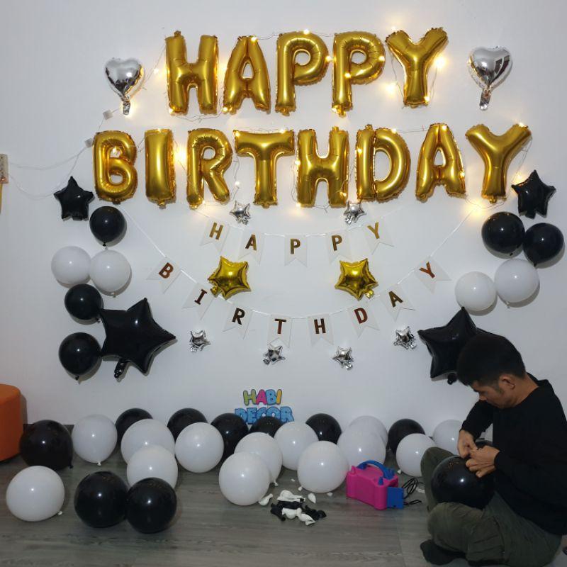 Combo trang trí sinh nhật happy birthday 50 bong bóng kèm đèn Led và đủ đồ phụ kiện trang trí tiệc cho bé trai, gái CB05