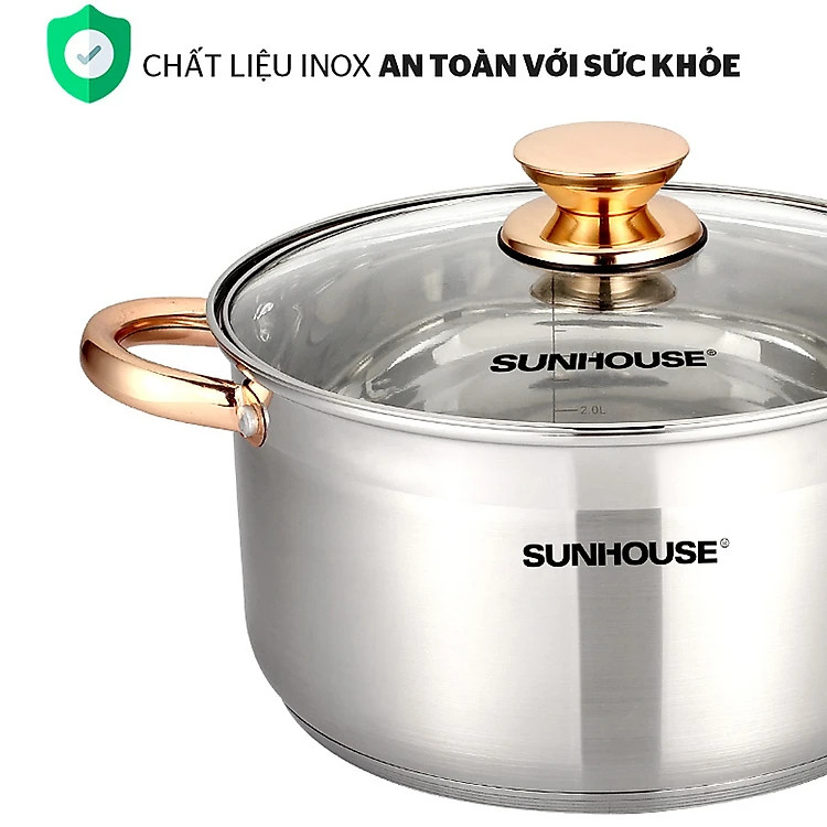 Bộ nồi inox 5 đáy Sunhouse SH781 16-20-24cm, Hàng chính hãng