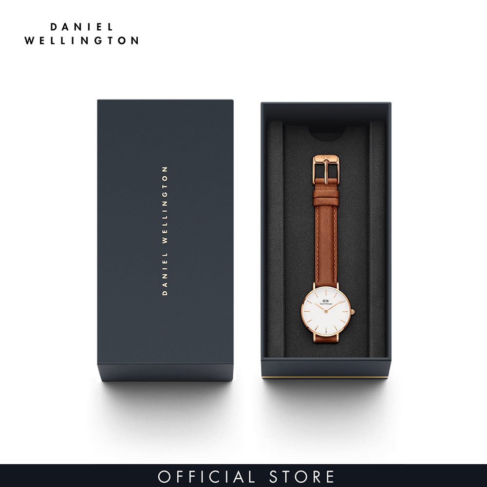 Đồng hồ Nữ Daniel Wellington dây da - Petite Durham mặt trắng - vỏ vàng hồng