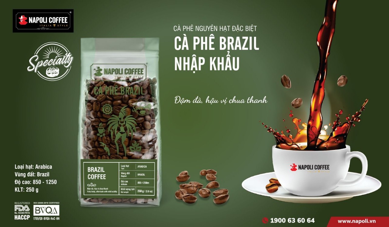 Cà Phê Arabica BRAZIL - Hương Vị Đẳng Cấp, Chua nhẹ Hương Nhiệt Đới - Rang Nguyên Hạt Dùng Pha Máy/Phin 250g/túi