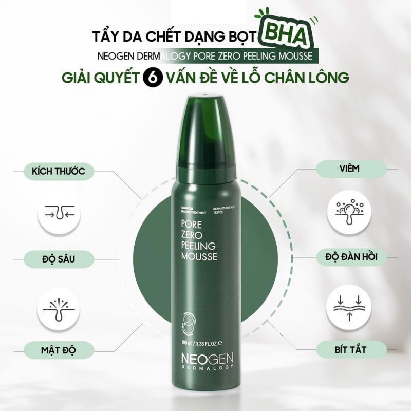 Tẩy Da Chết Dạng Bọt Mịn BHA, Làm Sạch, Se Khít Lỗ Chân Lông Neogen Pore Zero Peeling Mousse 100ml