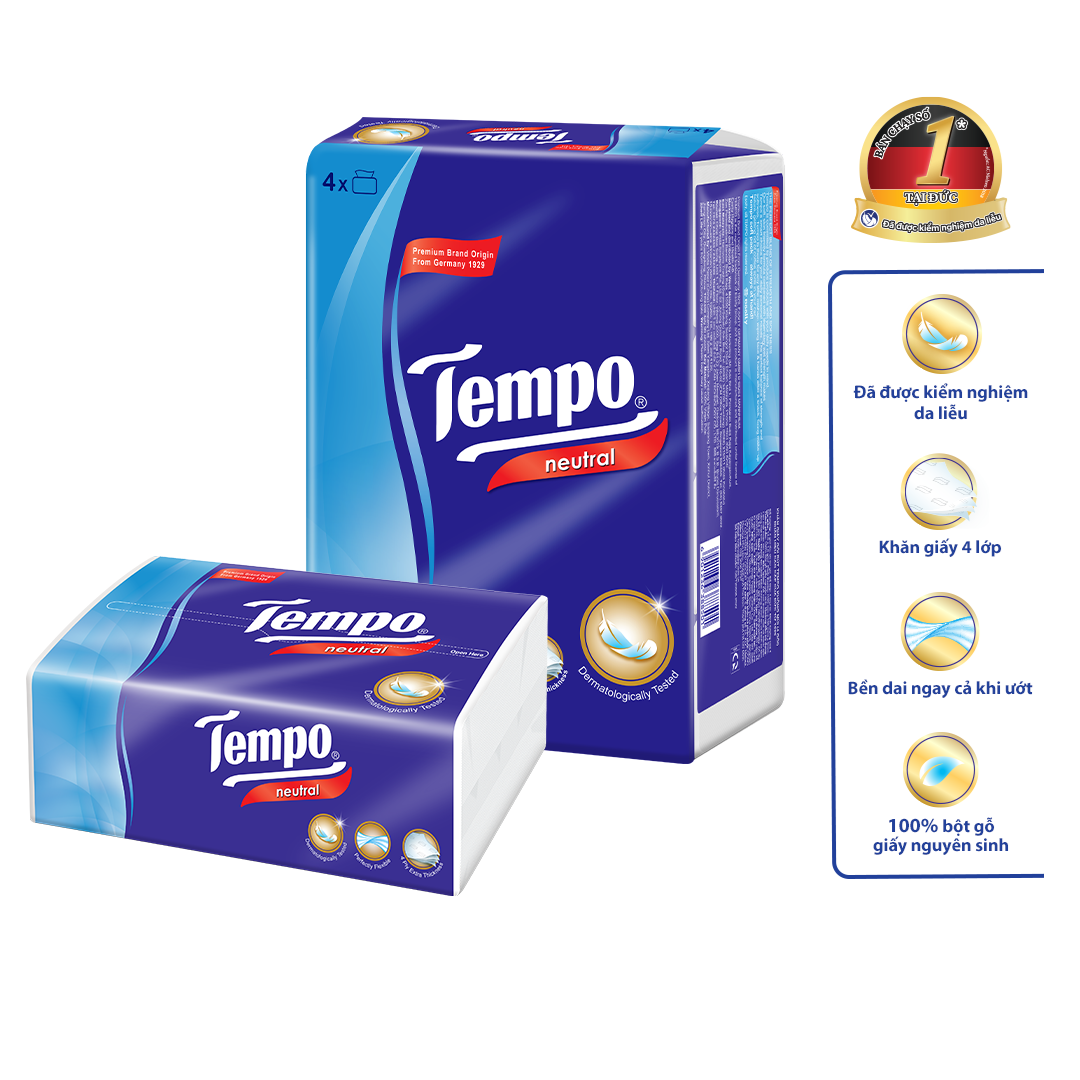 Lốc 4 Gói Khăn Giấy Cao Cấp Tempo Softpack Không Mùi, 4 Lớp, Không Gây Kích Ứng Da 90 Tờ Gói - Thương Hiệu Đức