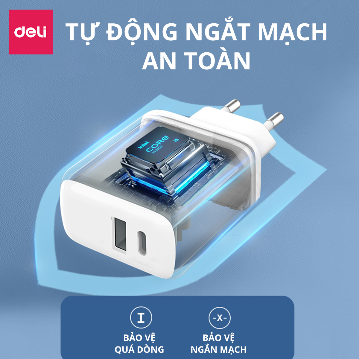 Củ Sạc Nhanh 2 Cổng AOKA by Deli 20W Sạc Nhanh Cho Điện Thoại - Siêu Bền Chống Nóng Chống Cháy Nổ hàng chính hãng