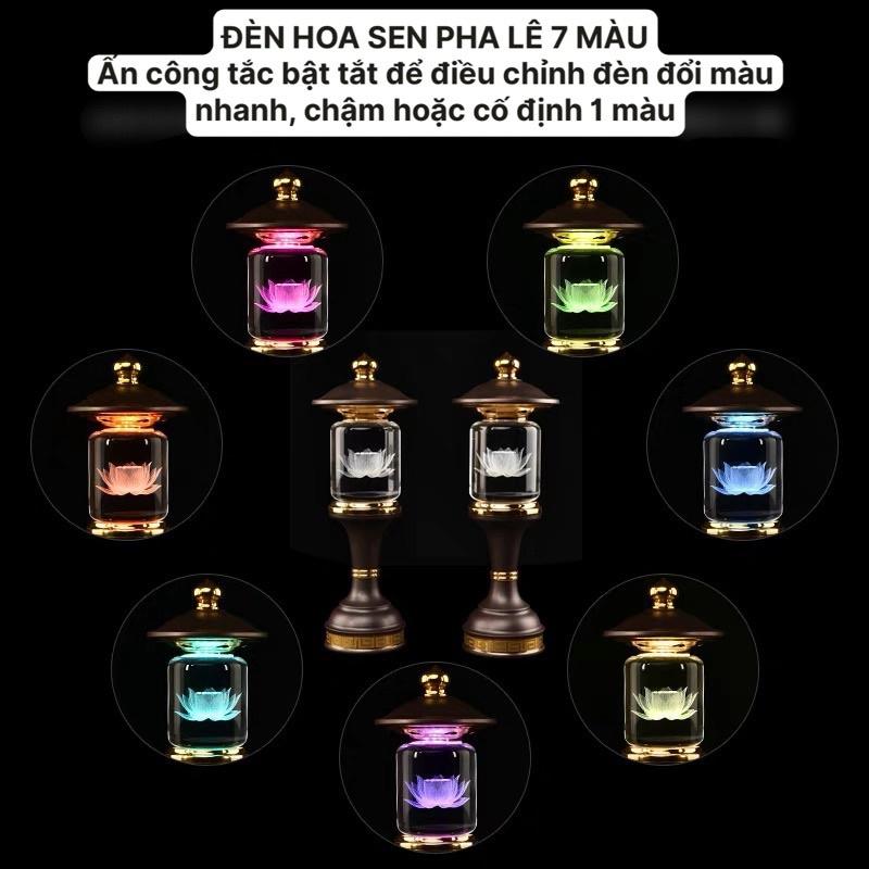 CẶP 2 CÂY ĐÈN LED HOA SEN PHA LÊ THỜ CÚNG TRANG TRÍ