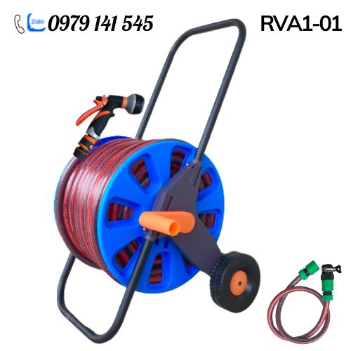 Bộ Rulo Tưới Cây, Rửa Xe Đa Năng RVA1, 30m -50m Dây tưới Cao cấp siêu bền, chống gập chống xoắn kèm Khung lô cuốn dây tưới +đủ bộ Vòi tưới và phụ kiện nối nhanh dễ dàng sử dụng