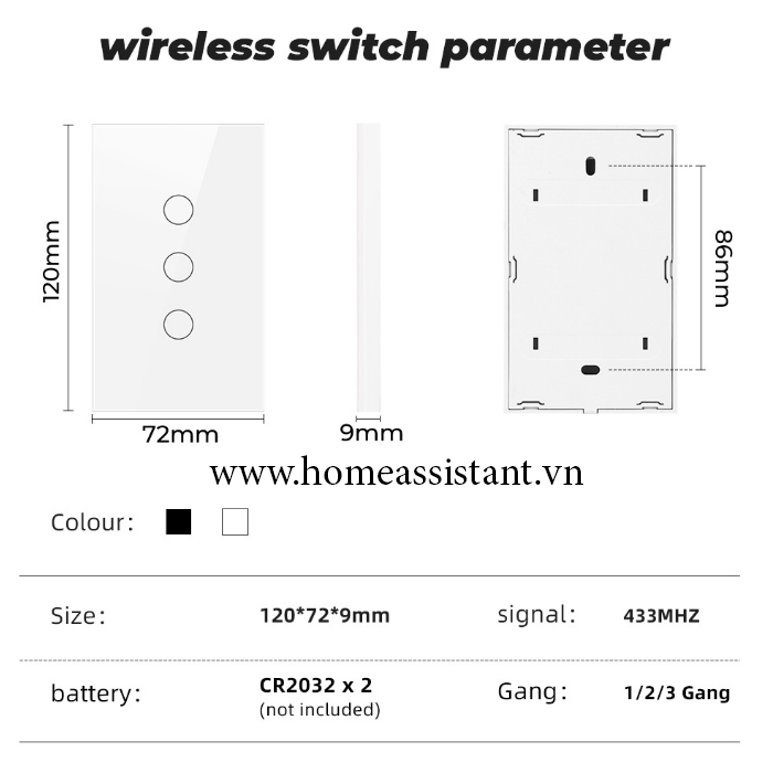 Nút Bấm Cảm Ứng Phát Sóng RF 433Mhz Điều Khiển Từ Xa Chữ Nhật RFX02