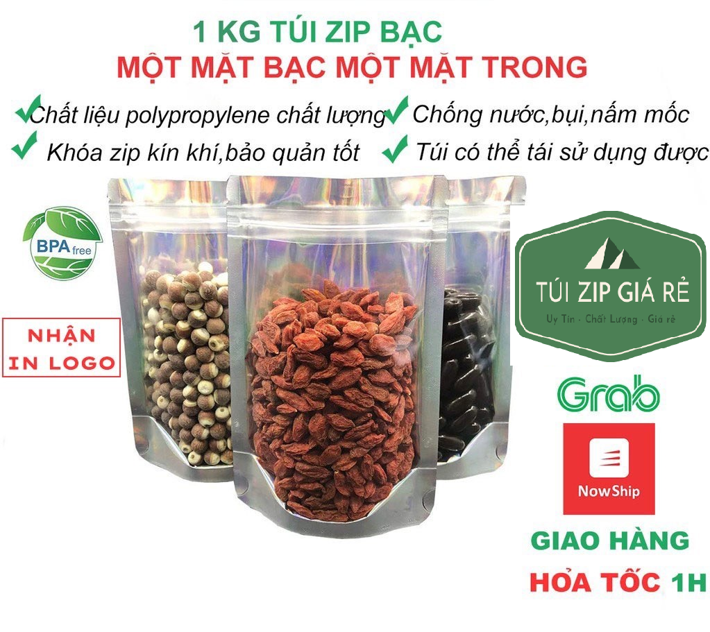 Túi zip bạc 1 mặt bạc 1kg túi gói hàng đáy đứng đựng thực phẩm cao cấp nhiều size tiện lợi