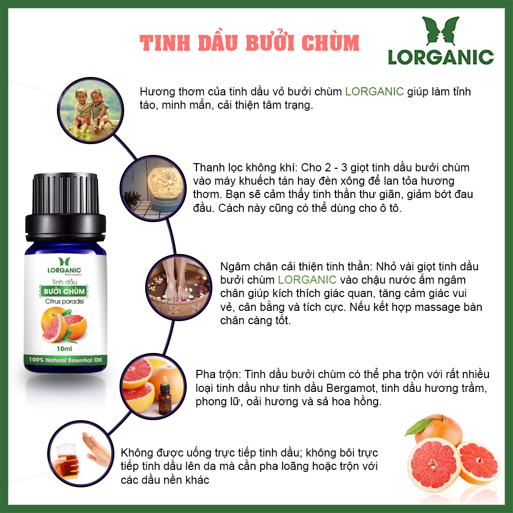 Máy khuếch tán/ máy xông tinh dầu bình tửu + tinh dầu sả chanh + tinh dầu bưởi chùm Lorganic (10ml x 2 chai)