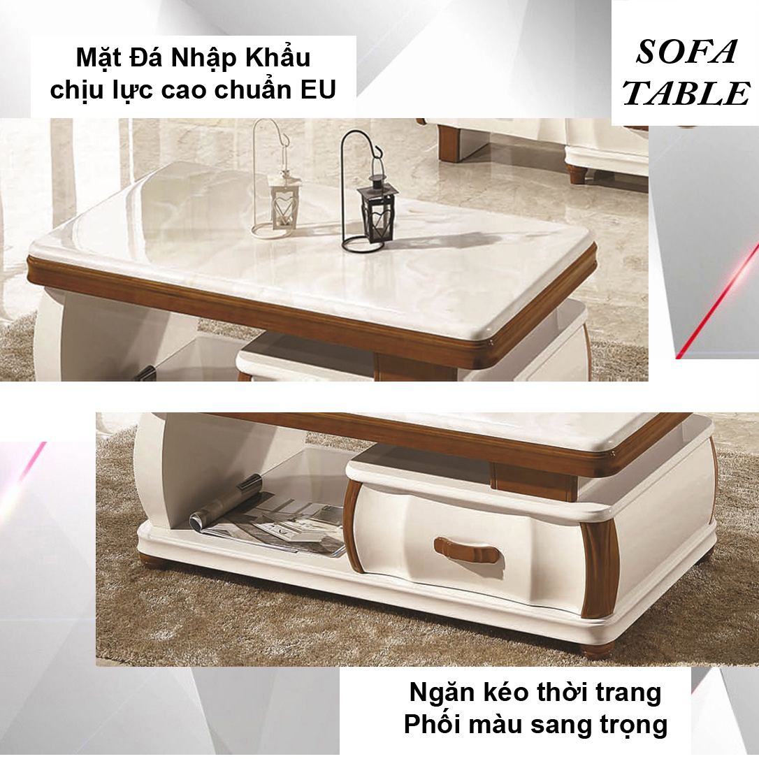 Bàn Sofa Mặt Đá Size 1.2m / 1 Ngăn Kéo / Dòng Cao Cấp - Hàng Nhập Khẩu AZP-T200