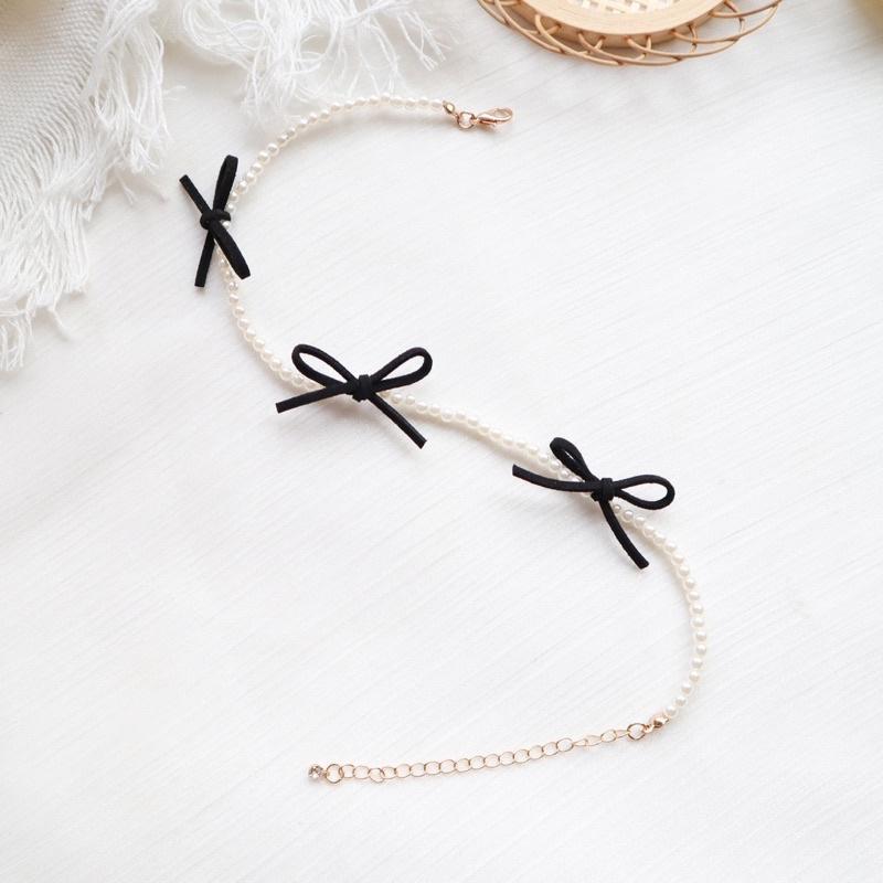 Vòng cổ đính hạt thắt nơ - Choker đính hạt phong cách hàn quốc - Maben