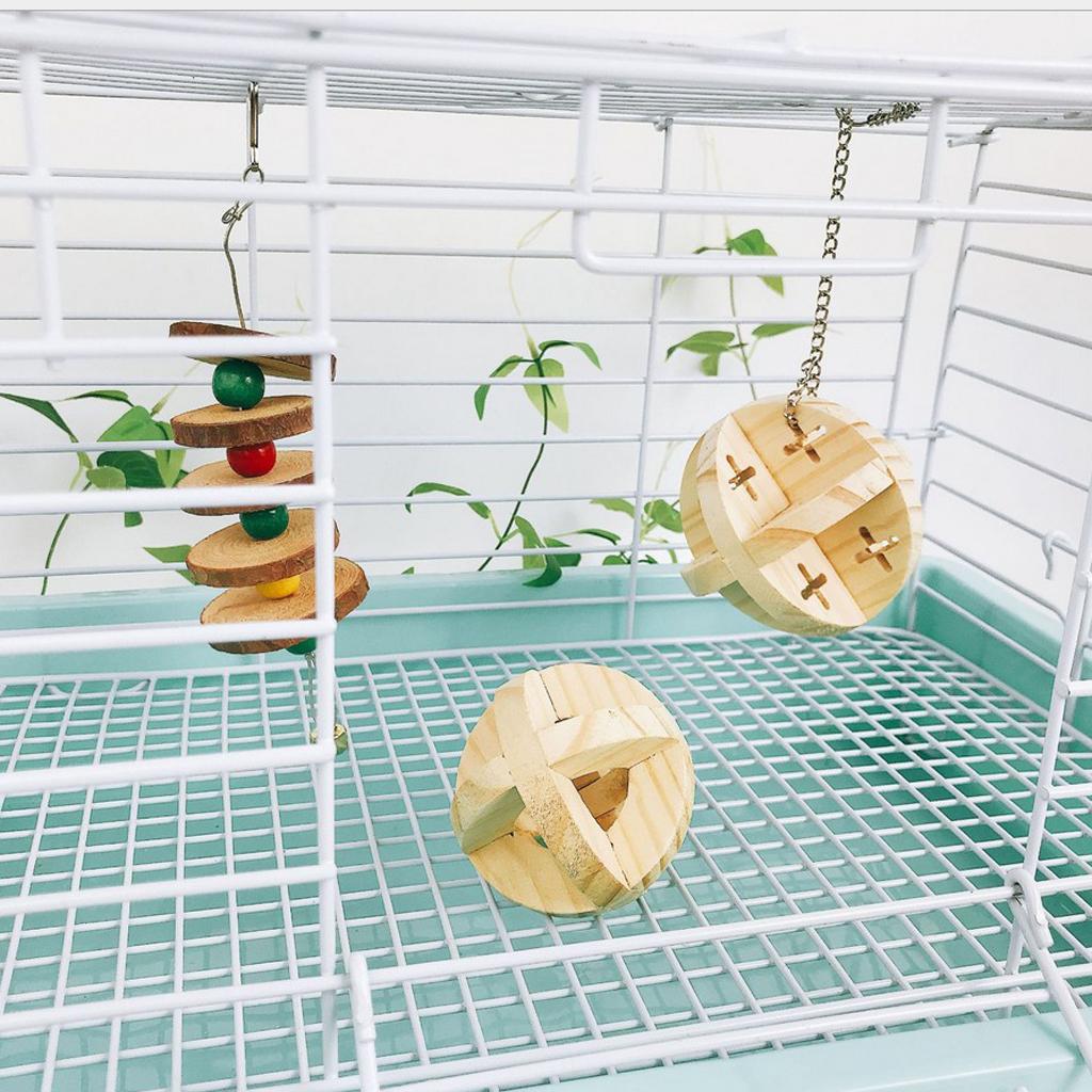 2x Natural Wooden Ball Chew Toy for Bird Parrot Hamster Rabbit Chinchilla