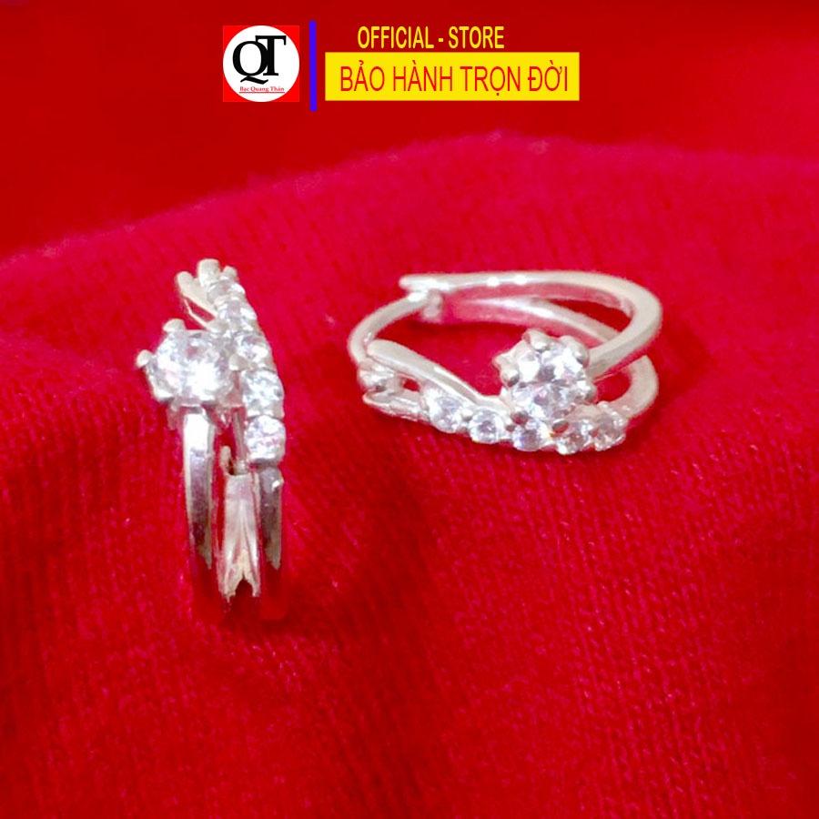 Khuyên tai trẻ con chất liệu bạc ta đeo sát tai gắn đá cobic trắng sáng trang sức Bạc Quang Thản - QTBT.CN156