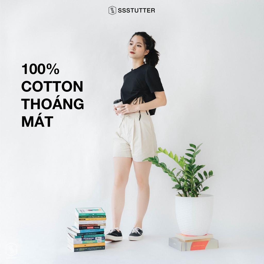 Áo croptop nữ SSSTUTTER cách điệu rút dây sườn áo tron tee