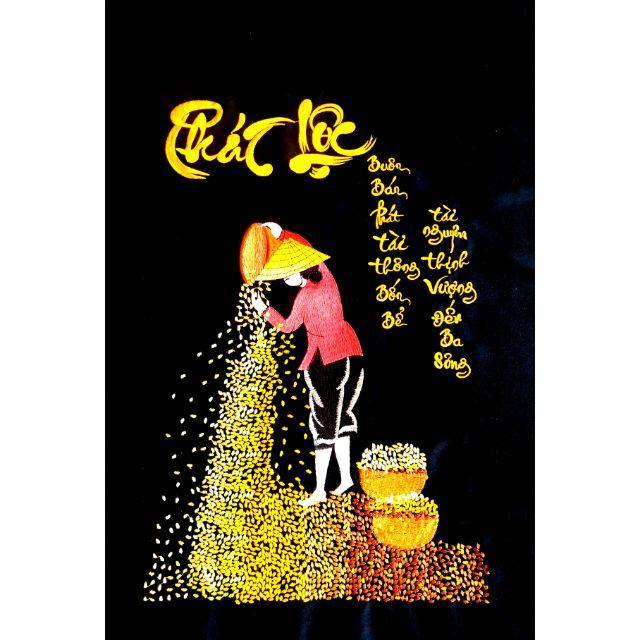 Tranh thêu lụa truyền thống CHƯA KHUNG PHÁT LỘC 50x70cm