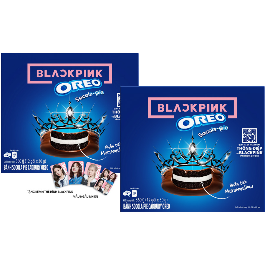 [Limited Edition] Combo 2 hộp Bánh OREO Pie BLACKPINK vị Marshmallow 2x360g (Tặng kèm 4 thẻ hình BLACKPINK)