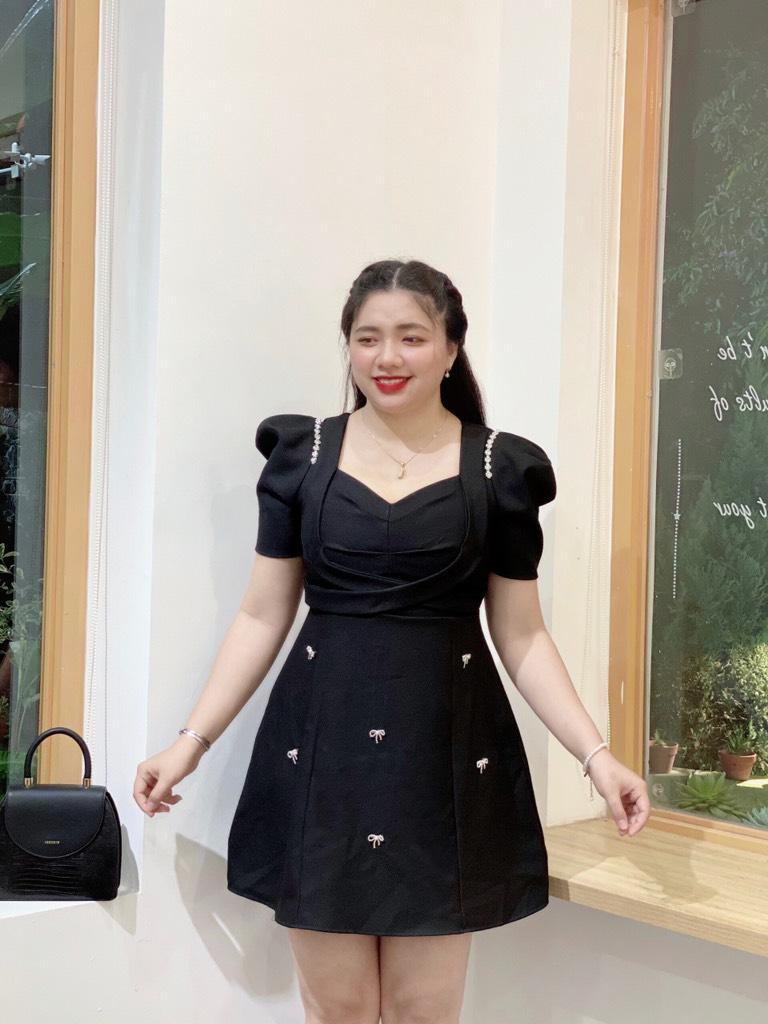 Đầm xòe dự tiệc chéo eo đính đá bigsize