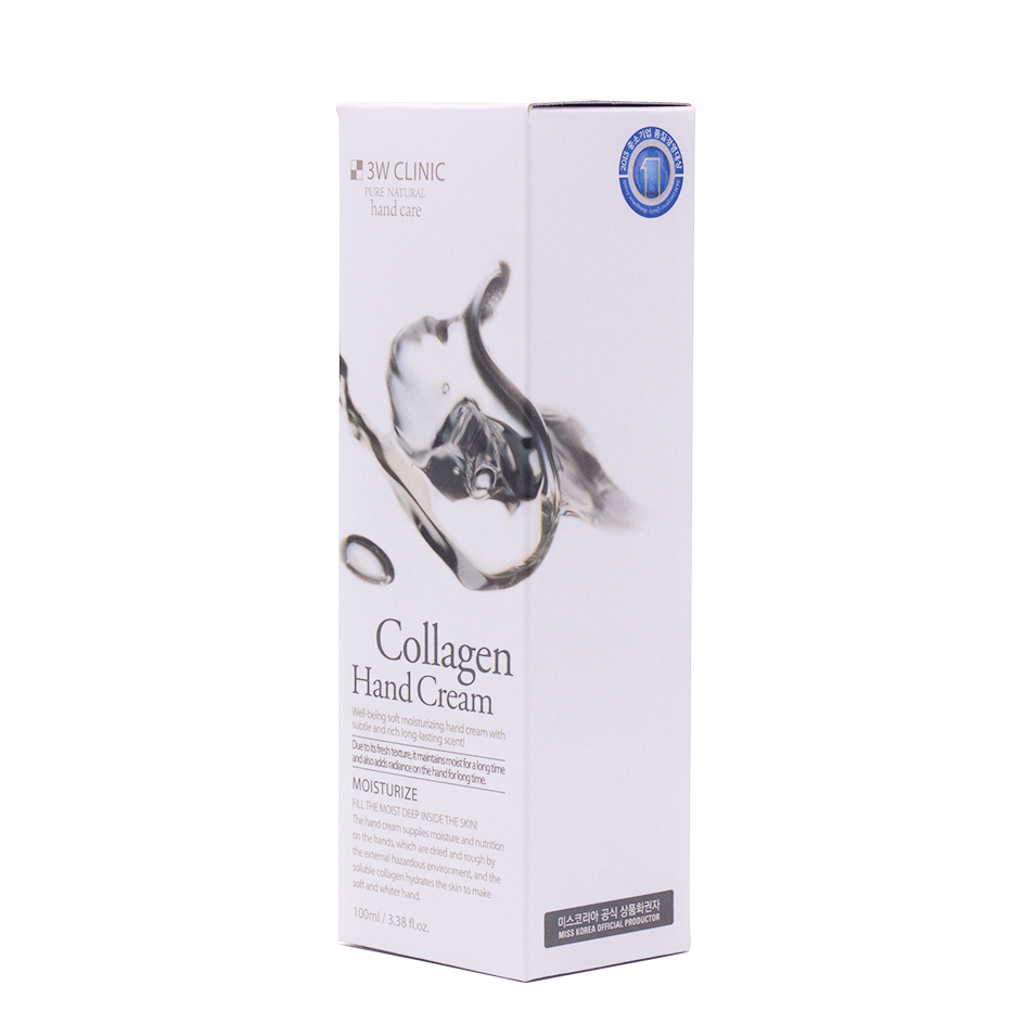 Kem dưỡng da tay Collagen Hàn Quốc cao cấp 3W Clinic Collagen Hand Cream (100ml) + Bông bọt biển massage mặt Hàn Quốc Aroma – Hàng Chính Hãng