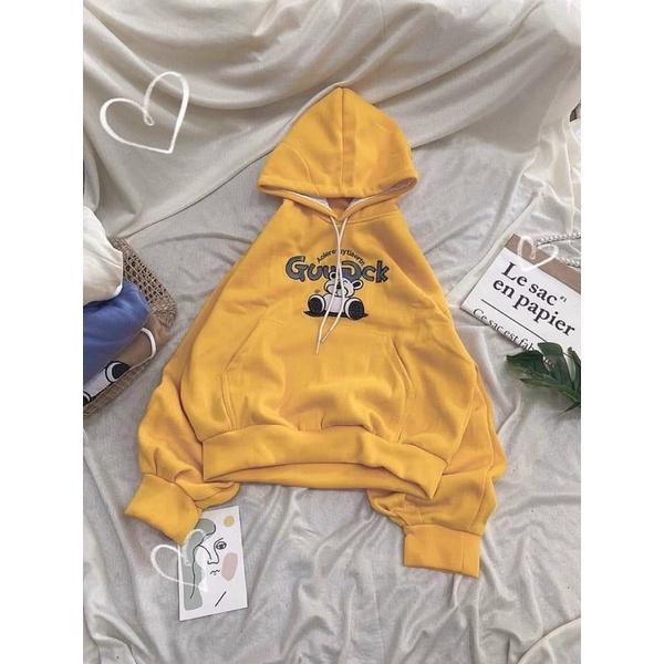 Áo khoác chui đầu hoodie nỉ ngoại tay phồng in gấu AN516 unisex ulzzang nam nữ