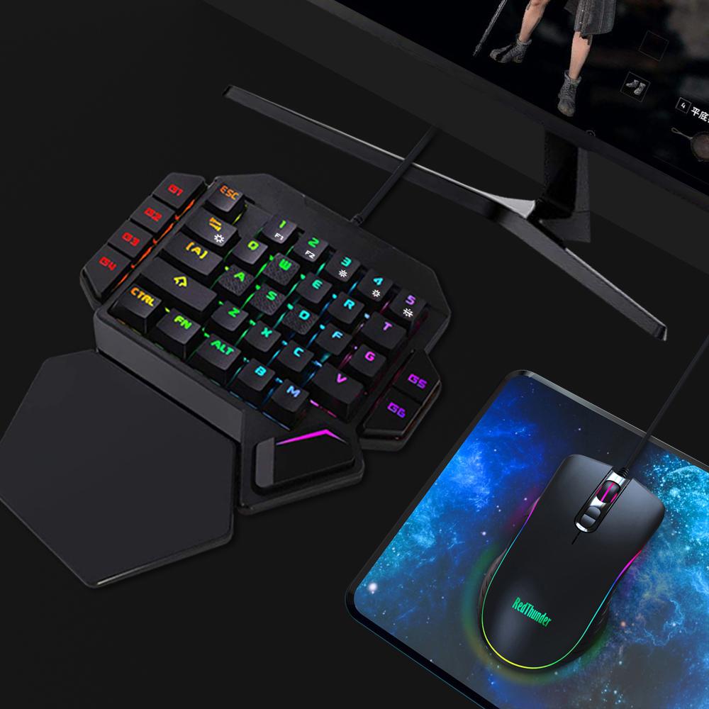 RedThunder Một Tay Chơi Game RGB Backlit Mini Di Động Bàn Phím Ergonomic Điều Khiển Chơi Game cho MÁY TÍNH PS4 Xbox Game Thủ