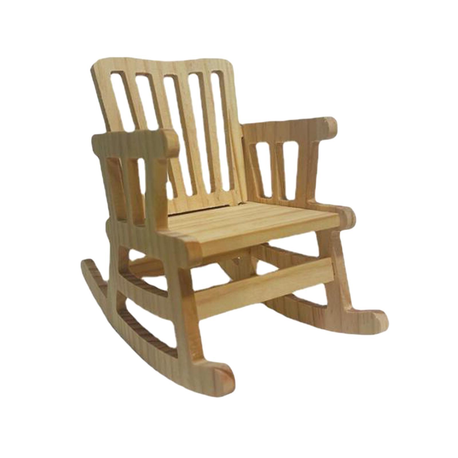 Simulation Mini Wooden Rocking Chair Miniature Wooden Chair Furniture Crafts Model for 1/6 Doll Bedroom Dollhouse Accessories