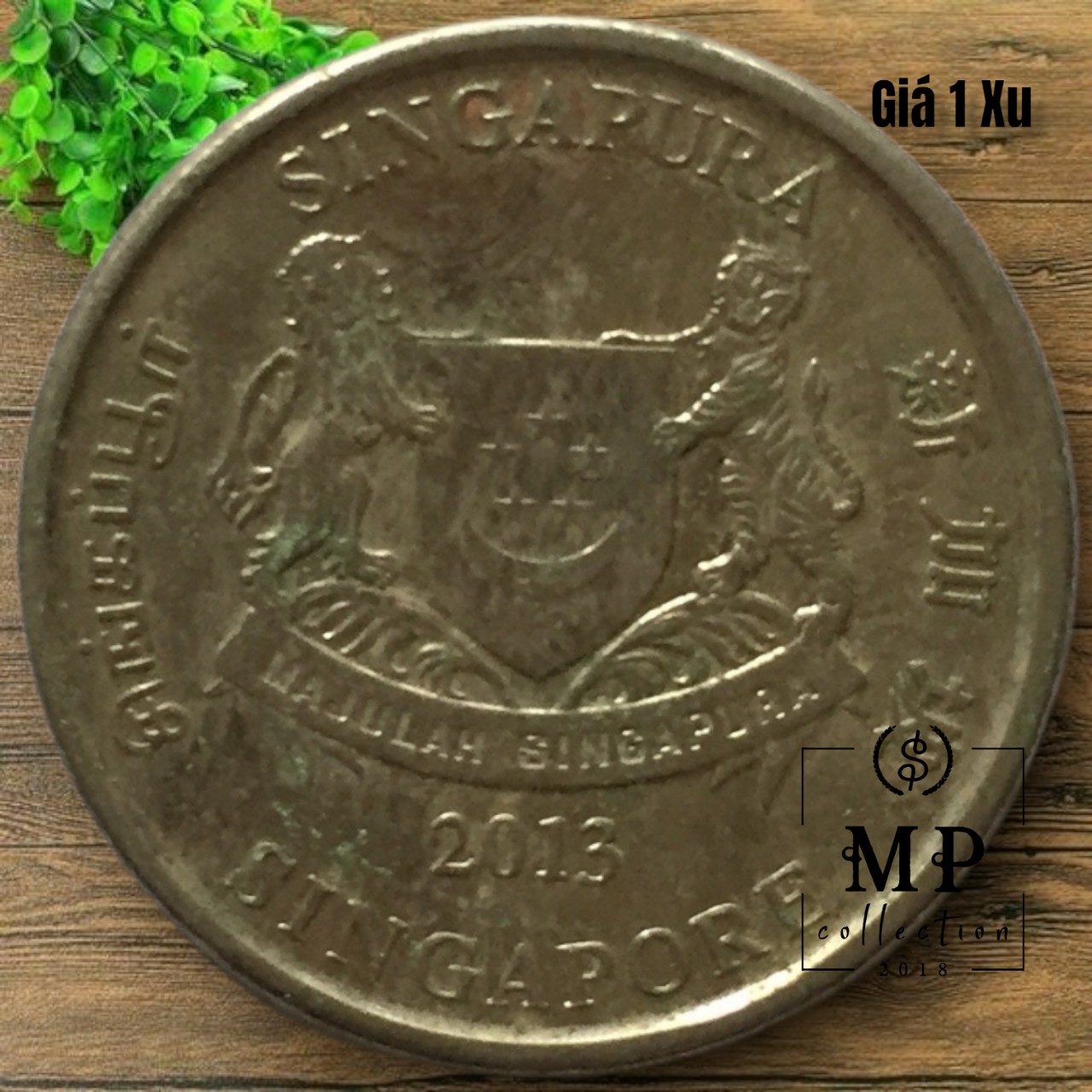 Đồng tiền xu 20 cents Singapore với hoa trinh nữ và hình ảnh sư tử năm phát hành ngẫu nhiên.