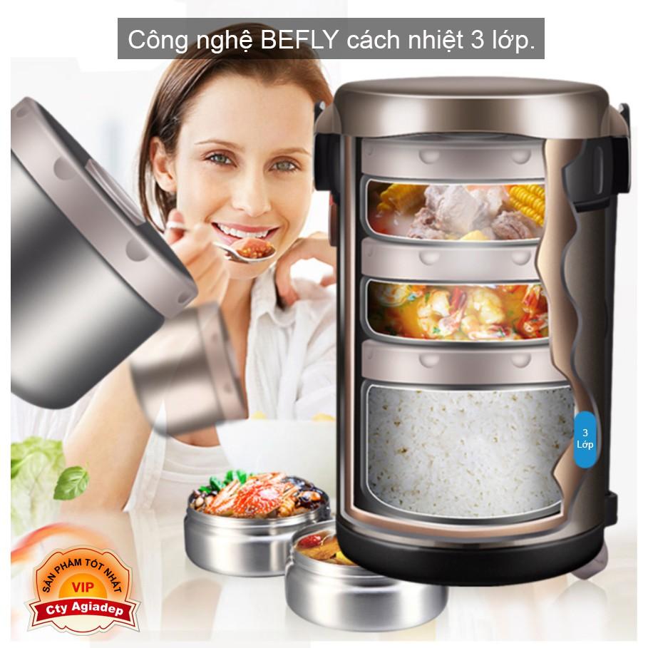 Hộp cơm giữ nhiệt cao cấp Befly Chân không 3 Lớp 2-24h - 2 Lít