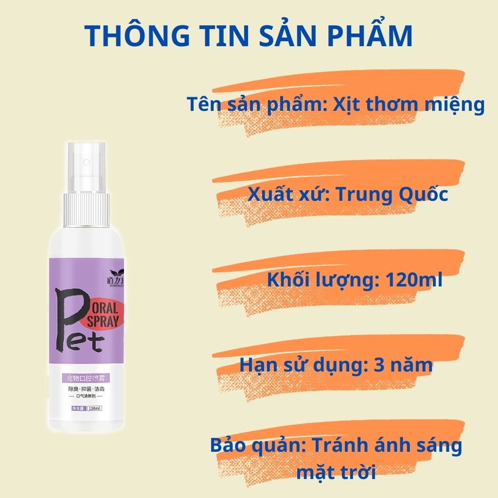 Xịt thơm miệng, trắng răng, khử khuẩn cho chó mèo - Chai 120ml