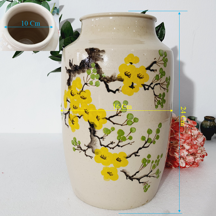Bình hoa vuốt tay thủ công họa tiết vẽ hoa mai H24
